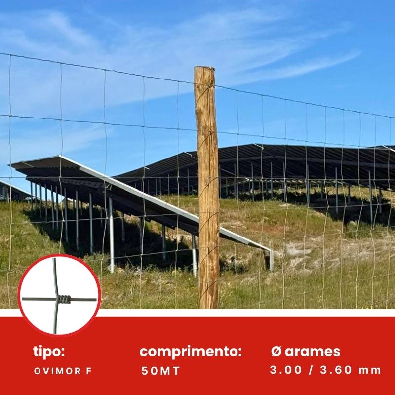 Rede ovelheira agrícola forte galvanizada instalada em poste de madeira